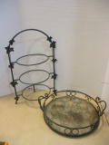 Metal Plate Stand and Round Metal Serving Tray