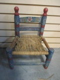 Vintage Painted Child's Chair with Woven Seat