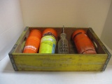 Wood Coca-Cola Crate, Milk Bottle Shaped Cup and Clemson Plastic