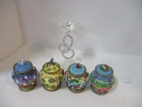 Four Musical Trinket Boxes and Candle Holder