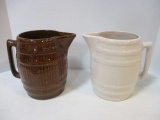 Two Salt Glaze Banded Barrel Design Pitchers