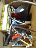 Large Box of Hardware Items-Old GE Glass Tubes, Shelf Brackets, Ceiling Brace Kit,