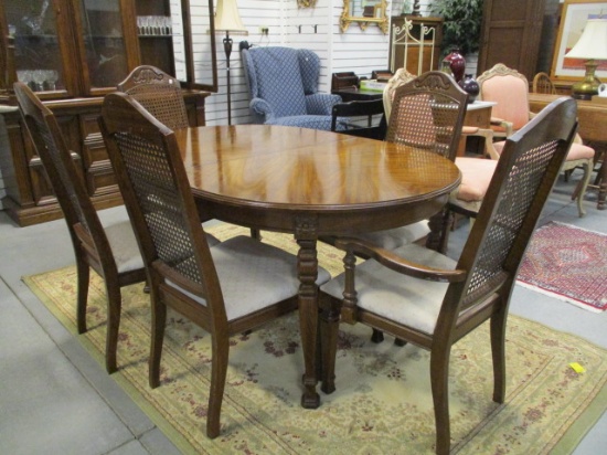 Oval Dining Table with Six Caned Back Chairs