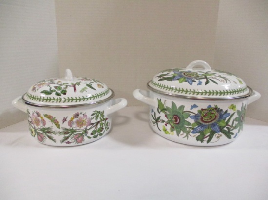 Two Portmeirion Enamel Pots with Lids