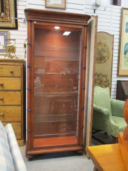 Lighted Rattan Curio Cabinet with Glass Shelves