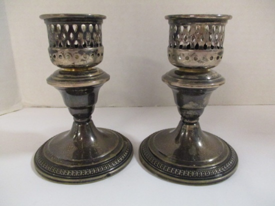 Pair of Wm Rogers Sterling Weighted Candlesticks