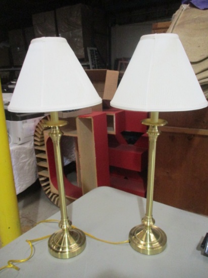 Pair of Brass Buffet Lamps with Shades