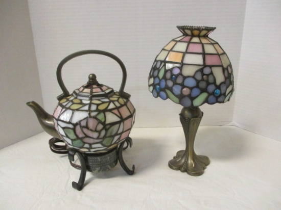 Stained Glass Teapot Nightlight And PartyLite Votive Holder