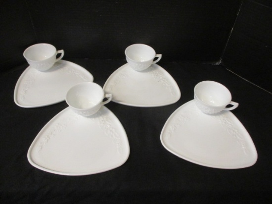 Set Of 4 Milk Glass Snack Sets