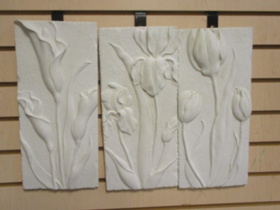 Set Of 3 Molded Floral Reliefs