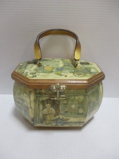 Wooden Purse With Decoupage Vintage Scenes