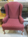 Broyhill Burgundy Upholstered Wing Back Chair with Queen Anne Style Legs
