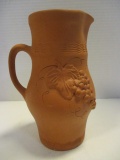Vintage Moldova Pottery Clay Pitcher with Grape Cluster Motif