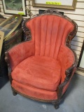 Channel-Back Carved Ultrasuede Armchair