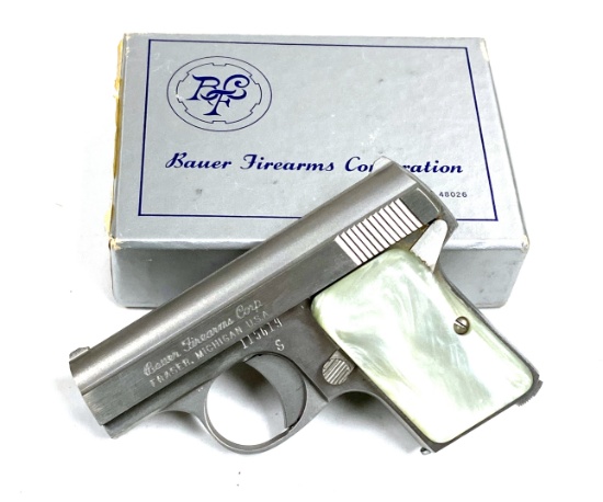 NIB Bauer Firearms Co. Model 25SSP .25 Automatic Stainless Steel Vest Pocket Pistol