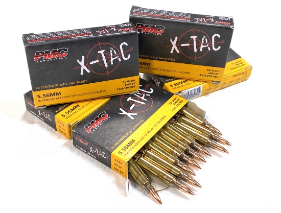 NIB 100rds. of 5.56MM - PMC X-TAC 55gr. FMJ-BT Brass Ammunition