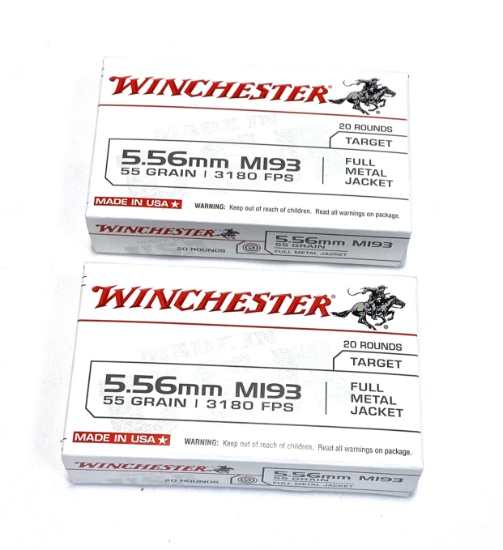 NIB 40rds. of 5.56x45MM -Winchestrer M193 55gr. FMJ Brass Ammunition