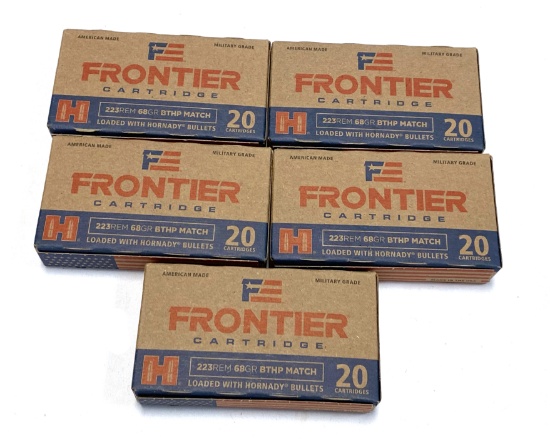 NIB  100rds. of .223 REMINGTON - Hornady Frontier 68gr. BTHP Match Brass Ammunition