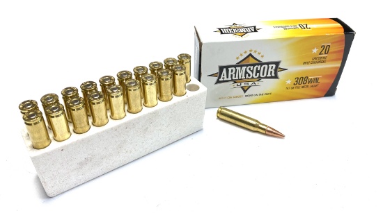 NIB 20rds. of .308 WIN. - Armscor 147gr. FMJ Brass Ammunition