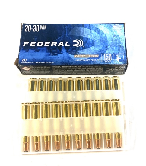 NIB 20rds. of .30-30 WIN. - Federal Power Shok 150gr. JSP Brass Ammunition