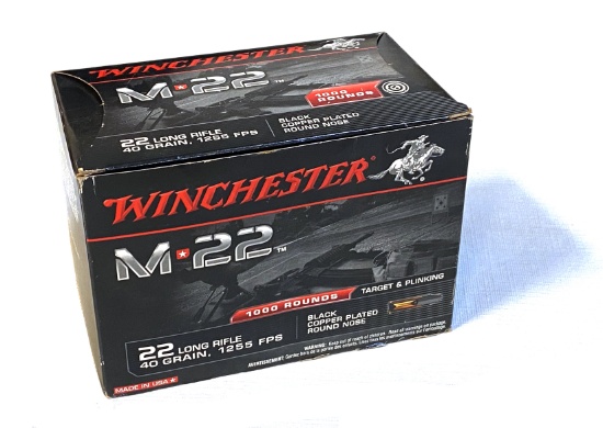 NIB 1000rds. of .22 LR - Winchester M22 40gr. Black Copper Plated RN Ammunition