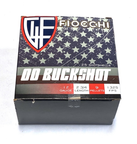 NIB 25 Shotshells of 12 GA. 00 Buckshot 2-3/4" Fiocchi Ammunition