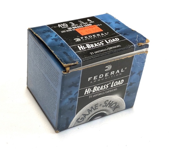 NIB 25 Shotshells of .410 GA. Ammunition - Federal Hi-Brass Load 3" Length 4 Shot