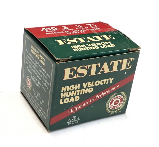 NIB 25 Shotshells of .410 GA. Ammunition - Estate HV Hunting Load 3" Length 7.5 Shot
