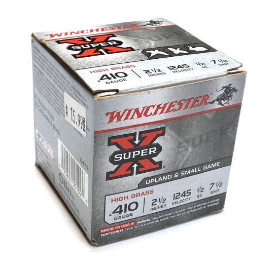 NIB 25 Shotshells of .410 GA. Ammunition - Winchester Super X High Brass 2.5" Length 7.5 Shot