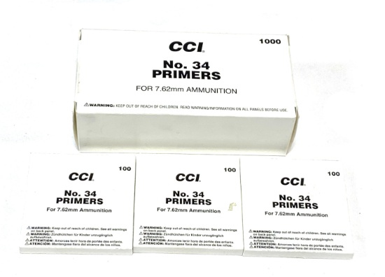 NIB 1,300 qty. CCI No. 34 Primers for 7.62mm Ammunition