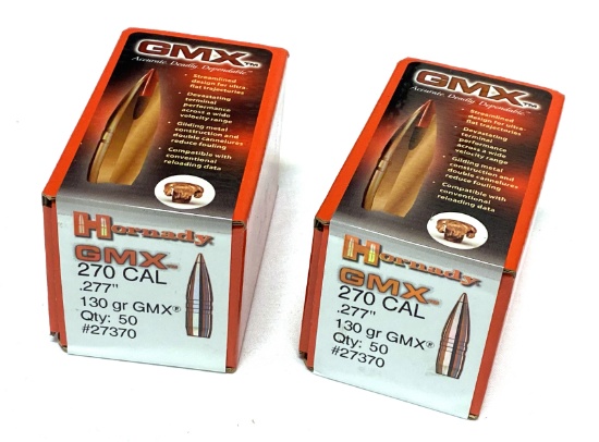 NIB 100 qty. Hornady 270 Cal. (.277” dia.) 130gr. GMX Bullets for Reloading