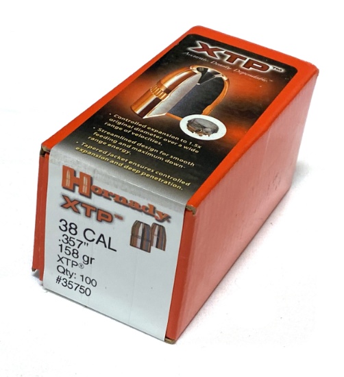 NIB 100 qty. Hornady 38 Cal. (.357” dia.) 158gr. XTP Bullets for Reloading