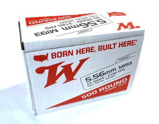 NIB 500rds. of 5.56mm M193 Winchester 55gr. FMJ Ammunition