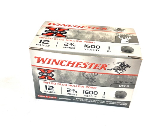 NIB 15 Shotshells 12 GA. 2-3/4” Rifled Slug HP Winchester Super X Ammunition