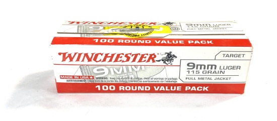 NIB 100rds. of 9mm 115gr. FMJ Brass Ammunition
