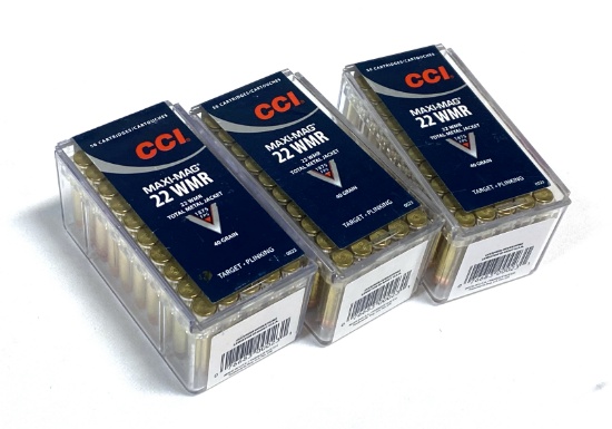 NIB 150rds. Of 22 WMR 40gr. TMJ CCI Maxi-Mag Ammunition