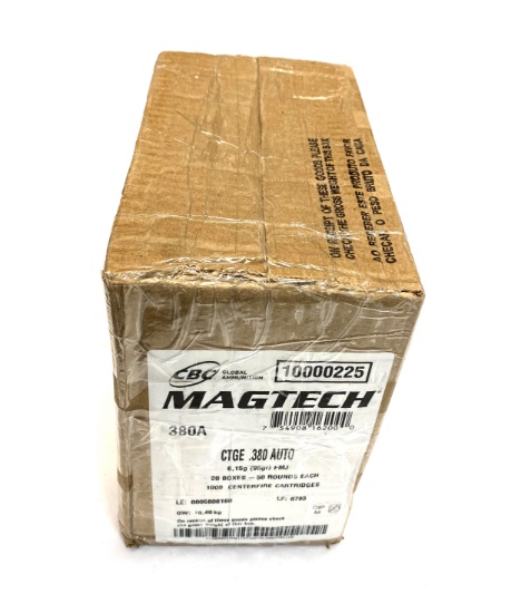 NIB 1000rds. of .380 AUTO - Magtech 95gr. FMJ Brass Ammunition