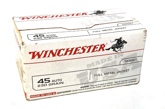 NIB 100rds. of .45 AUTO - Winchester 230gr. FMJ Brass Ammunition