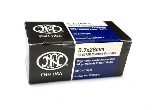 NIB 50rds. of 5.7x28mm Blue Tip - FNH High Performance 40gr. Hornady V-Max Bullet