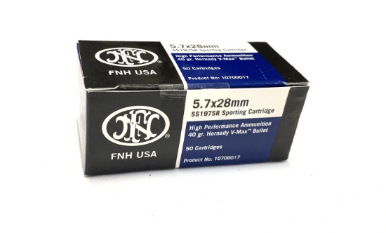 NIB 50rds. of 5.7x28mm Blue Tip - FNH High Performance 40gr. Hornady V-Max Bullet