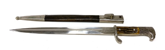 German WWII Unit Marked Police Long Bayonet with Stag Grip by P.D. Lüneschloss