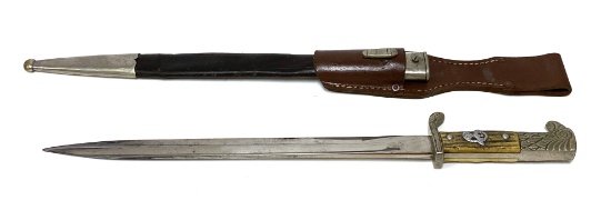 German WWII Police Long Bayonet with Stag Grips & 1943 Leather Frog by Alcoso