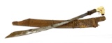Original Dayak Mondau Headhunter’s Bone Handle Sword with Scabbard