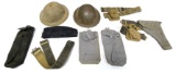 British WWII Field Gear Lot - 2 Helmets, 3 Belts, Webley Holster, Cap & Pouches