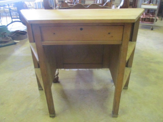 Rustic Hand Crafted Solid Wood Table with Drawer and Side Shelves