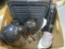Miscellaneous Kitchen And Household Lot:  Iron, Roasting Pan,