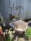 Scrolled Metal Chair Planter With Terra Cotta Pot & Hummingbird Windchime