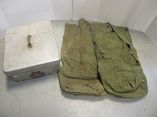 1967 Wear-Ever Aluminum US Military Storage Box.  2 Laundry Bags.
