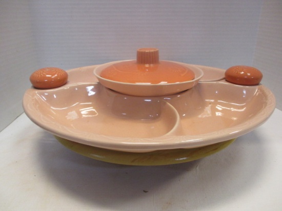 USA, California Ceramic Divided Condiment Server On Lazy Susan