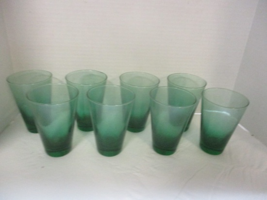 Set Of 8 Green Blown Glass Tumbles